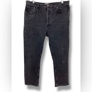 Agolde Black Wash Riley Crop Denim Jeans Button fly high rise straight